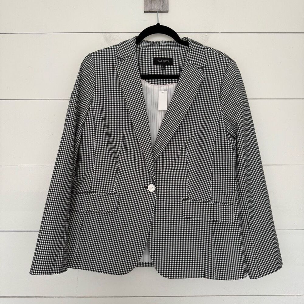 Talbots Women’s 12 Checkered Black White Blazer Jacket New